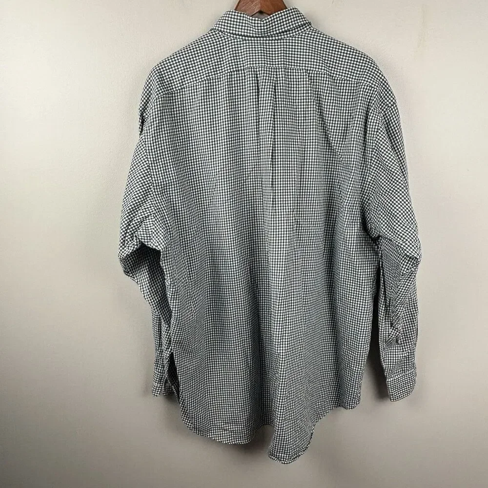 Ralph Lauren Golf Button Shirt Green Gingham Plaid Blue Pony Crest XL Tilden LS